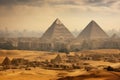 The pyramids of Giza and Cairo city in Egypt, Africa, Egypt, Cairo - Giza, General view of pyramids and cityscape from the Giza