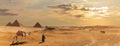 The Pyramids of Giza, desert panorama with the bedouins, Egypt Royalty Free Stock Photo