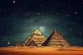 The pyramids of Giza in Egypt at night. Mixed media, Pyramids in the desert at night time. Starry sky, milky way. Abstract picture Royalty Free Stock Photo