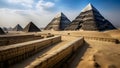 Pyramids of Giza, Egypt, view of the pyramids from the inner courtyard