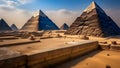 Pyramids of Giza, Egypt, view of the pyramids from the inner courtyard
