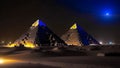 Pyramids of Giza, Egypt, view of the pyramids at night