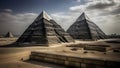 Pyramids of Giza, Egypt, view of the pyramids from the plaza in front of the entrance