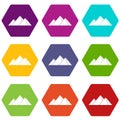 Pyramids in Giza icon set color hexahedron Royalty Free Stock Photo