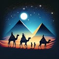 The Pyramids of Giza by night in Egypt. AI Generative