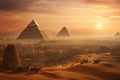The pyramids of Giza at sunset, Egypt. 3d rendering, Egypt, Cairo - Giza, General view of pyramids and cityscape from the Giza Royalty Free Stock Photo