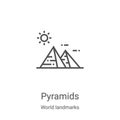 pyramids icon vector from world landmarks collection. Thin line pyramids outline icon vector illustration. Linear symbol for use