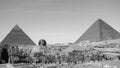 Pyramids of Khafre and Khufu and the Great Sphinx of Giza Royalty Free Stock Photo