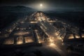 Pyramids of Maya in Teotihuacan at night, fantasy view of ancient buildings, generative AI