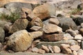 Pyramids and men of stones in the rocky mountains in the reserve Hrensko, Czech Republic. Trolls and chedo. Signs climbers. Buddhi