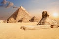 The Pyramids and the Sphinx of Giza, famous world landmark scenery