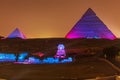 The Pyramids and the Sphinx in the night lights, Giza, Egypt Royalty Free Stock Photo