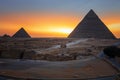 The Pyramids and the Sphinx in twilight, evening view of Giza complex, Egypt Royalty Free Stock Photo