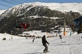 PYRENEES, ANDORRA - FEBRUARY 9, 2017: Unknown skiers on an alpine skiing slope in the Pyrenees, Andorra