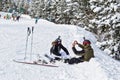 PYRENEES, ANDORRA - FEBRUARY 6, 2018: Young people photograph ea