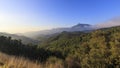 Pyrenees mountain peak landscape on a solid blue sky and green forest trees Royalty Free Stock Photo