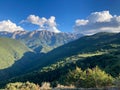 Pyrenees mountains landscape with green valleys and cloudy sky Royalty Free Stock Photo