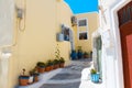 Pyrgos town colorful road in Santorini island, Greece Royalty Free Stock Photo