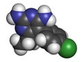 Pyrimethamine malaria drug molecule. Also used as an antiprotozoal drug. Atoms are represented as spheres with conventional color