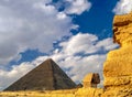 Pyrimid in Giza with a Sfinx, Egypt Royalty Free Stock Photo