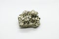 Pyrite crystal isolated, sulfide mineral on white background