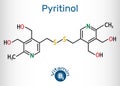 Pyritinol molecule, is a vitamin B6. Structural chemical formula and molecule model