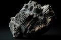 Pyrolusite is a rare precious natural stone on a black background. AI generated. Header banner mockup with space.