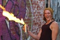 Pyromaniac having fun with flammable can Royalty Free Stock Photo