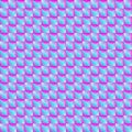 Pyromidal pattern of blue squares and pink striped triangles