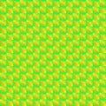 Pyromidal pattern of green squares and striped yellow triangles