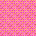 Pyromidal pattern of orange squares and striped pink triangles