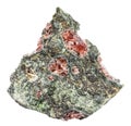 pyrope garnets in raw rock isolated on white