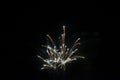 Pyrotechnic display with deem colors and smoke against the nighttime sky