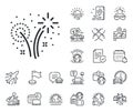 Fireworks line icon. Pyrotechnic salute sign. Plane jet, travel map and baggage claim. Vector