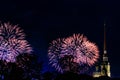 Pyrotechnic show in honor of the holiday in St. Petersburg, Russia. Scarlet Sails. Royalty Free Stock Photo