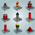 Pyrotechnics color gradient isometric icons