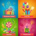 Pyrotechnics Festival Flat 2x2 Icons Set Royalty Free Stock Photo