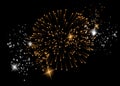 Pyrotechnics and fireworks set with animation on black background realistic isolated vector illustration.