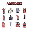 Pyrotechnics flat icons set Royalty Free Stock Photo