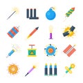 Pyrotechnics vector set of icons in a flat style Royalty Free Stock Photo