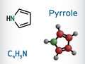 Pyrrole molecule. It is heterocyclic aromatic compound, natural product, found in Coffea arabica. Structural chemical formula,