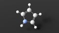 pyrrole molecule, molecular structure, heterocyclic aromatic compound, ball and stick 3d model, structural chemical formula with