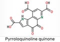 Pyrroloquinoline quinone,  PQQ , methoxatin  C14H6N2O8 molecule. It has a role as a water-soluble vitamin and a cofactor. Royalty Free Stock Photo