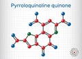 Pyrroloquinoline quinone, PQQ , methoxatin C14H6N2O8 molecule. It has a role as a water-soluble vitamin and a cofactor. Sheet of