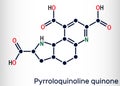 Pyrroloquinoline quinone,  PQQ , methoxatin  C14H6N2O8 molecule. It has a role as a water-soluble vitamin and a cofactor. Royalty Free Stock Photo