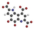 Pyrroloquinoline quinone (PQQ) redox cofactor molecule. 3D rendering. Atoms are represented as spheres with conventional color Royalty Free Stock Photo