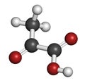 Pyruvic acid (pyruvate) molecule. Important intermediate in a number of biochemical processes. Atoms are represented as spheres