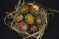 Pysanky Colorful Ukrainian Easter Eggs in a basket