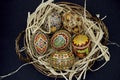 Pysanky Colorful Ukrainian Easter Eggs in a basket