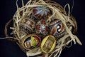 Pysanky Colorful Ukrainian Easter Eggs in a basket